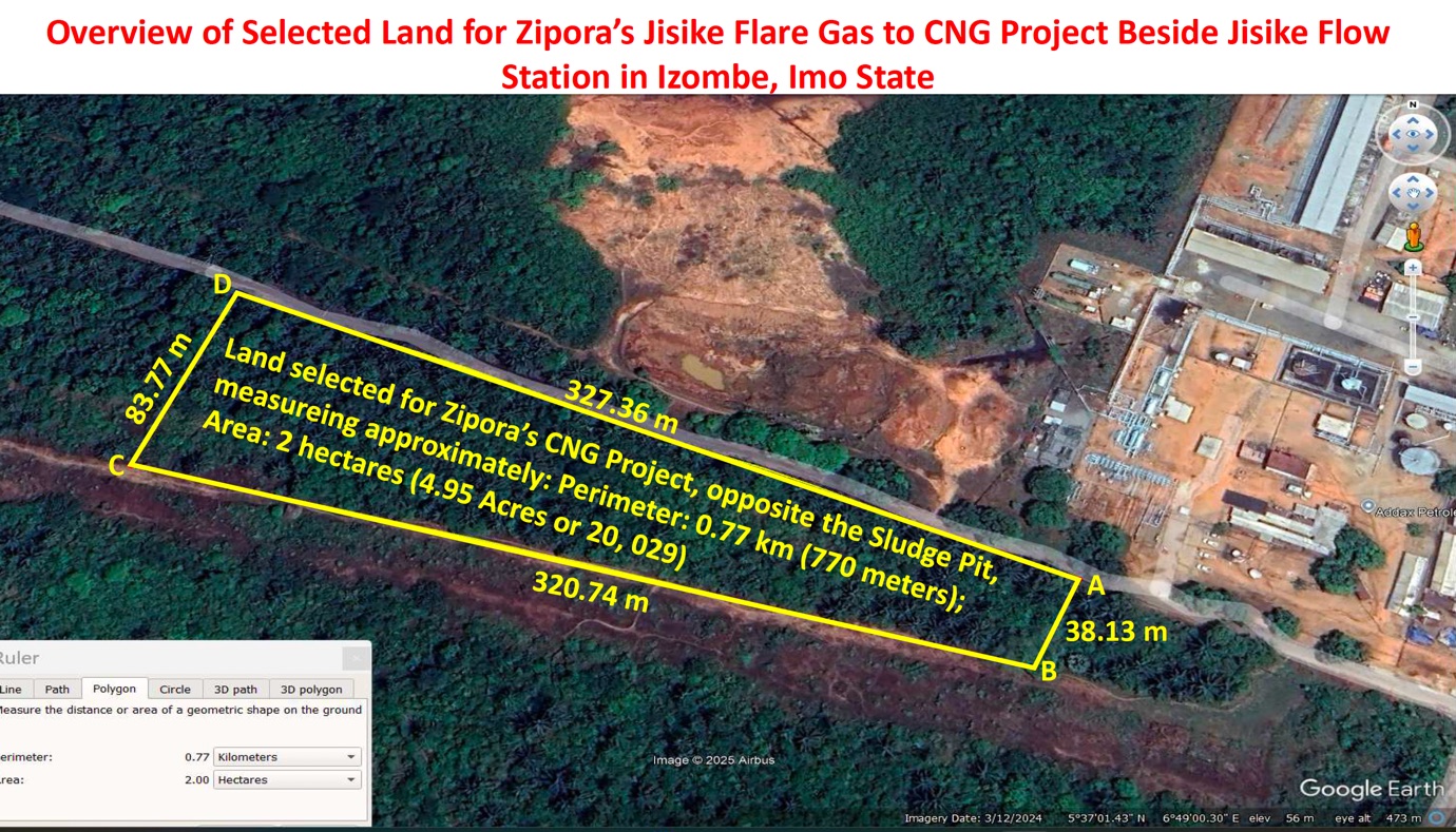 Overview of Selected Land for Zipora's Jisike Flare Gas to CNG Project